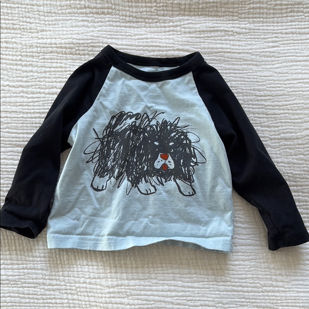 Kids Raglan Shirt with Dog Print - Black and Light Blue